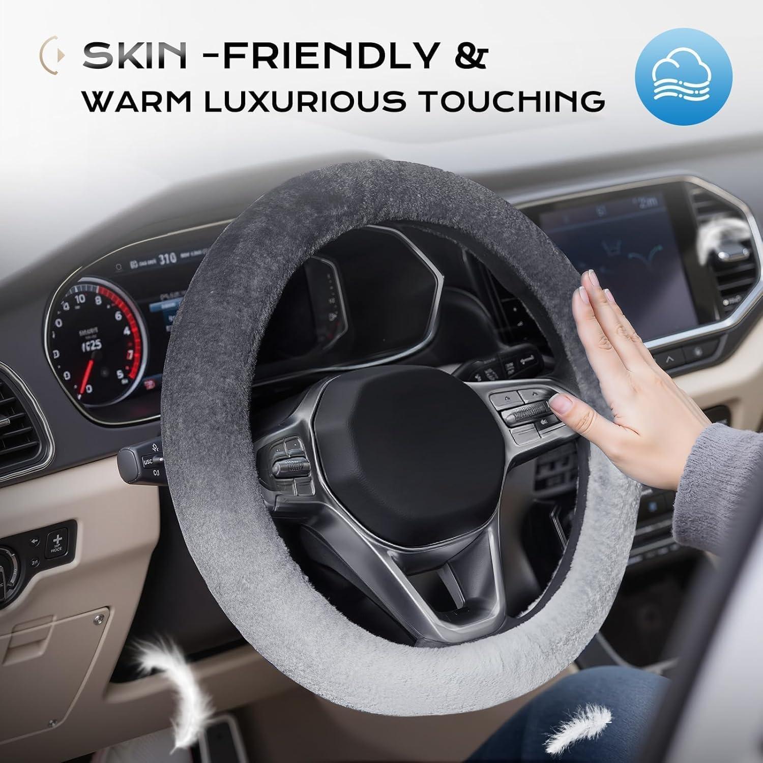 imageCoverado Car Steering Wheel Cover Nappa Leather Black ampamp Gray Steering Wheel Covers Universal 1415 inch AntiSlip Breathable Steering Wheel Protector for Women MenAGray