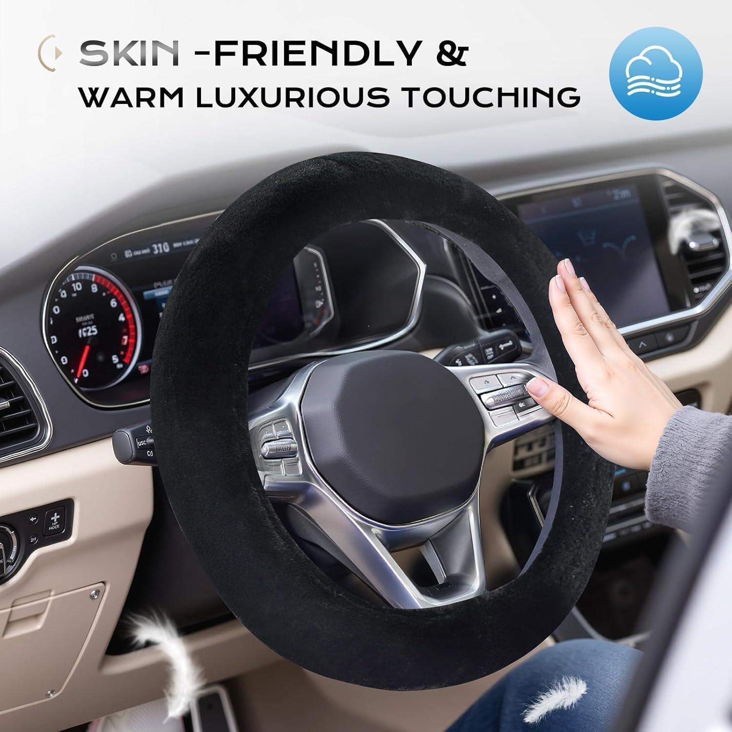 imageCoverado Car Steering Wheel Cover Nappa Leather Black ampamp Gray Steering Wheel Covers Universal 1415 inch AntiSlip Breathable Steering Wheel Protector for Women MenABlack