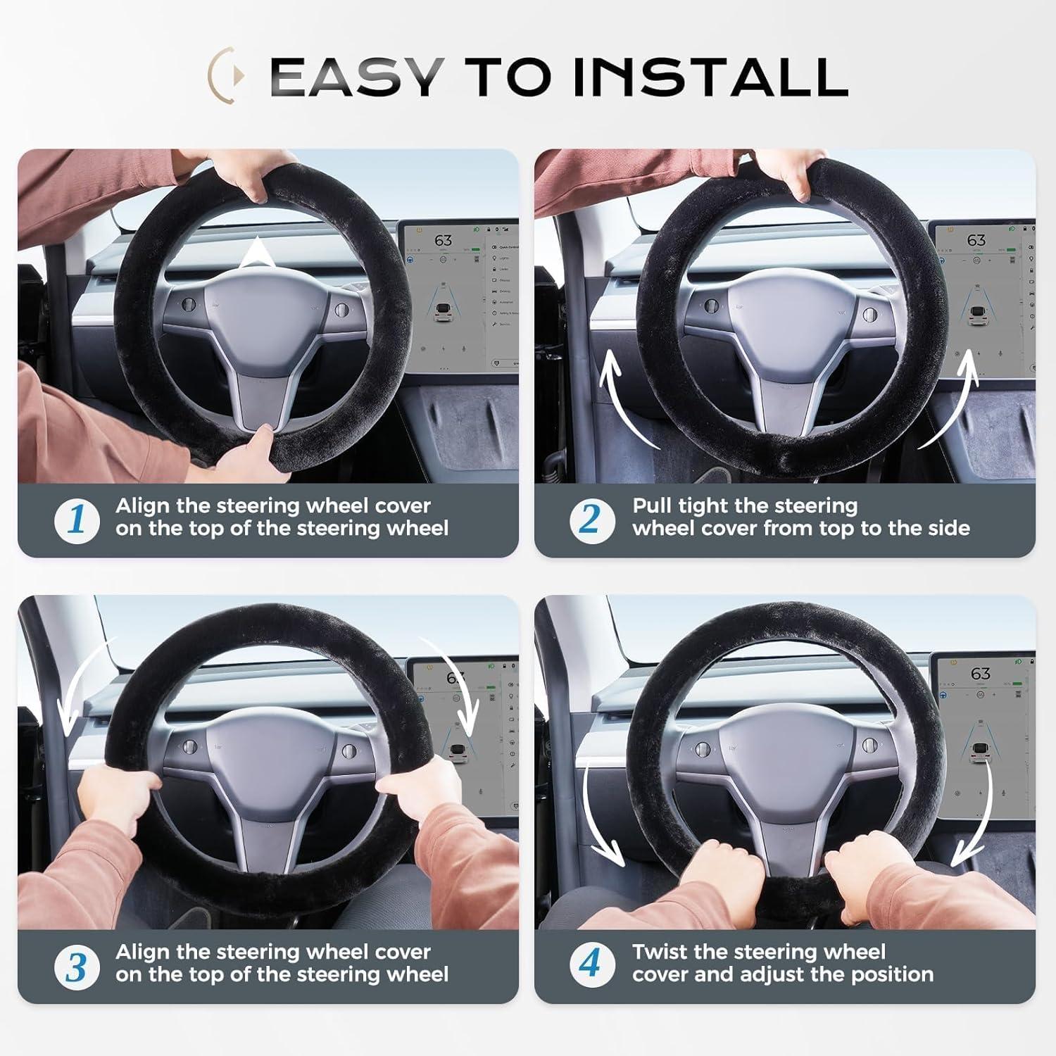 imageCoverado Car Steering Wheel Cover Nappa Leather Black ampamp Gray Steering Wheel Covers Universal 1415 inch AntiSlip Breathable Steering Wheel Protector for Women MenABlack