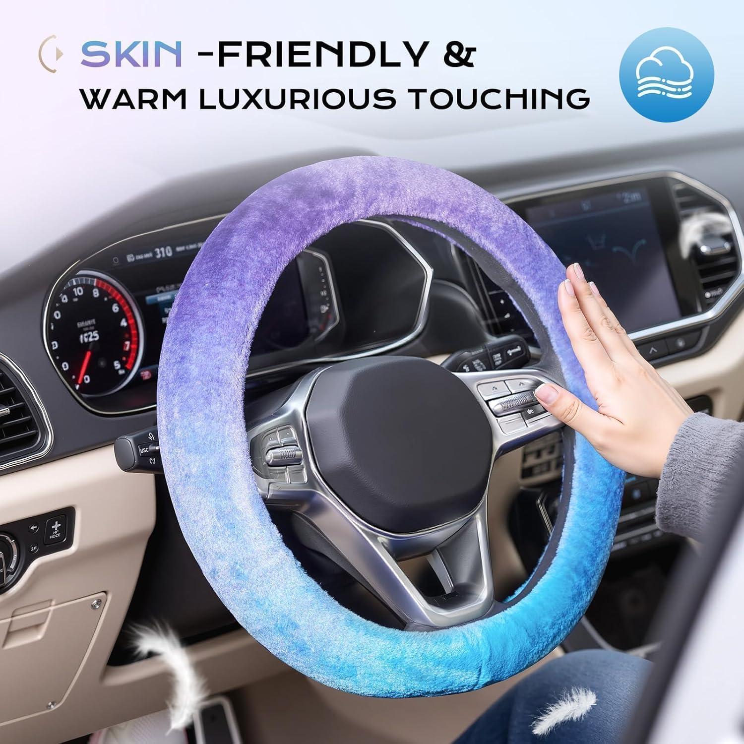 imageCoverado Car Steering Wheel Cover Nappa Leather Black ampamp Gray Steering Wheel Covers Universal 1415 inch AntiSlip Breathable Steering Wheel Protector for Women MenABlue