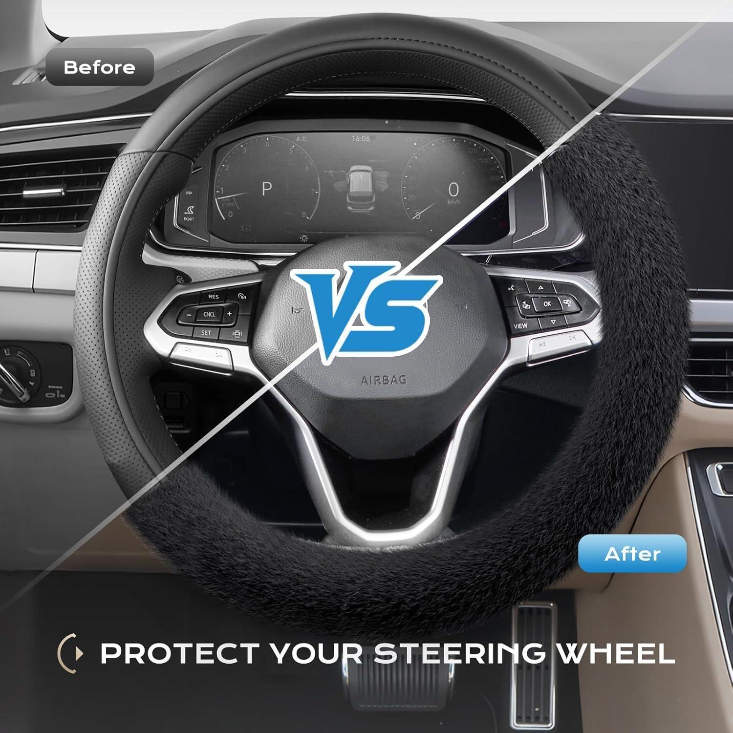 imageCoverado Car Steering Wheel Cover Nappa Leather Black ampamp Gray Steering Wheel Covers Universal 1415 inch AntiSlip Breathable Steering Wheel Protector for Women MenABlack