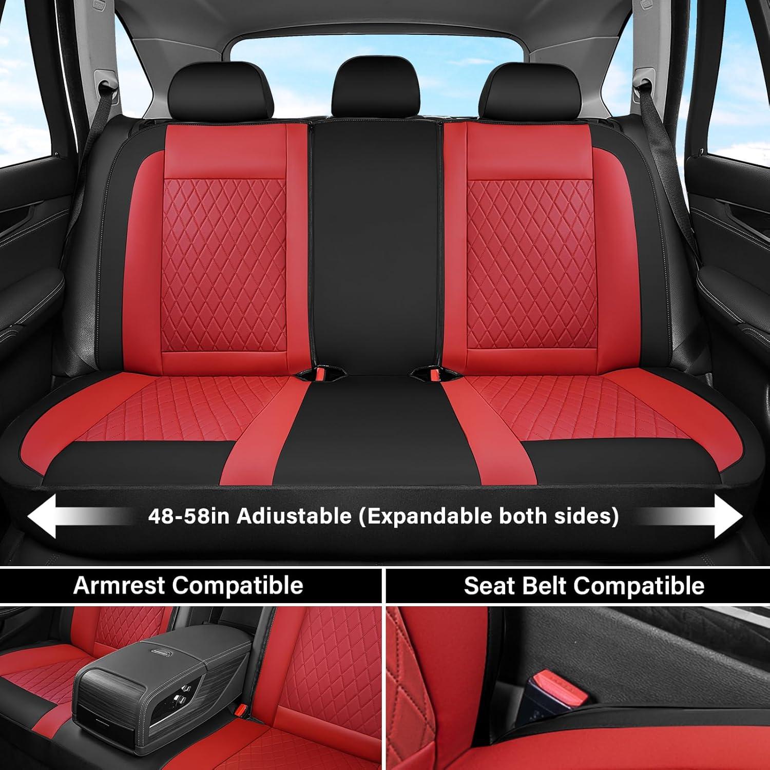 imageCoverado Leather Seat Covers Full Set Black and Beige Seat Covers for SUV Pickup Truck Sedan Automotive Vehicle Interior Waterproof and Durable All Weather ProtectorBlackRed