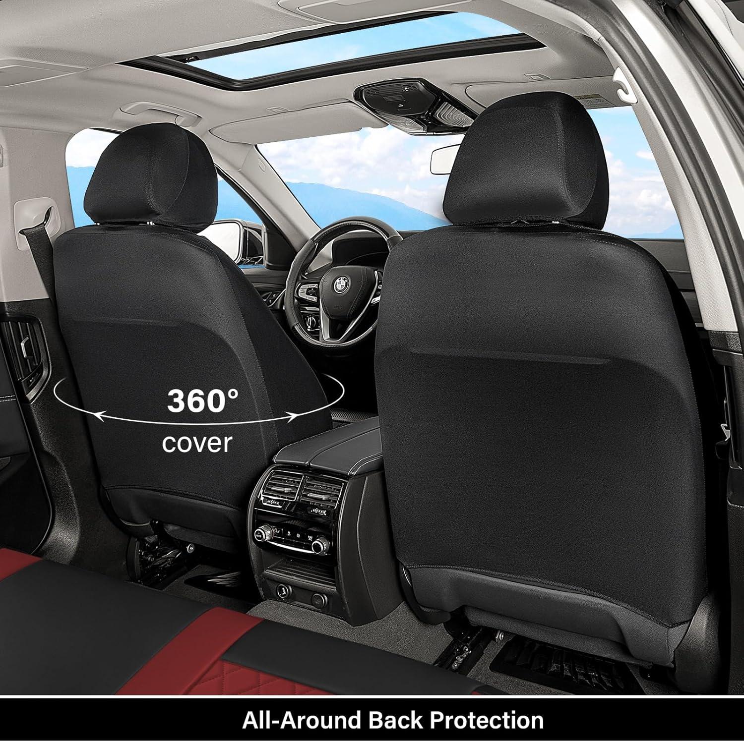 imageCoverado Leather Seat Covers Full Set Black and Beige Seat Covers for SUV Pickup Truck Sedan Automotive Vehicle Interior Waterproof and Durable All Weather ProtectorBlackRed