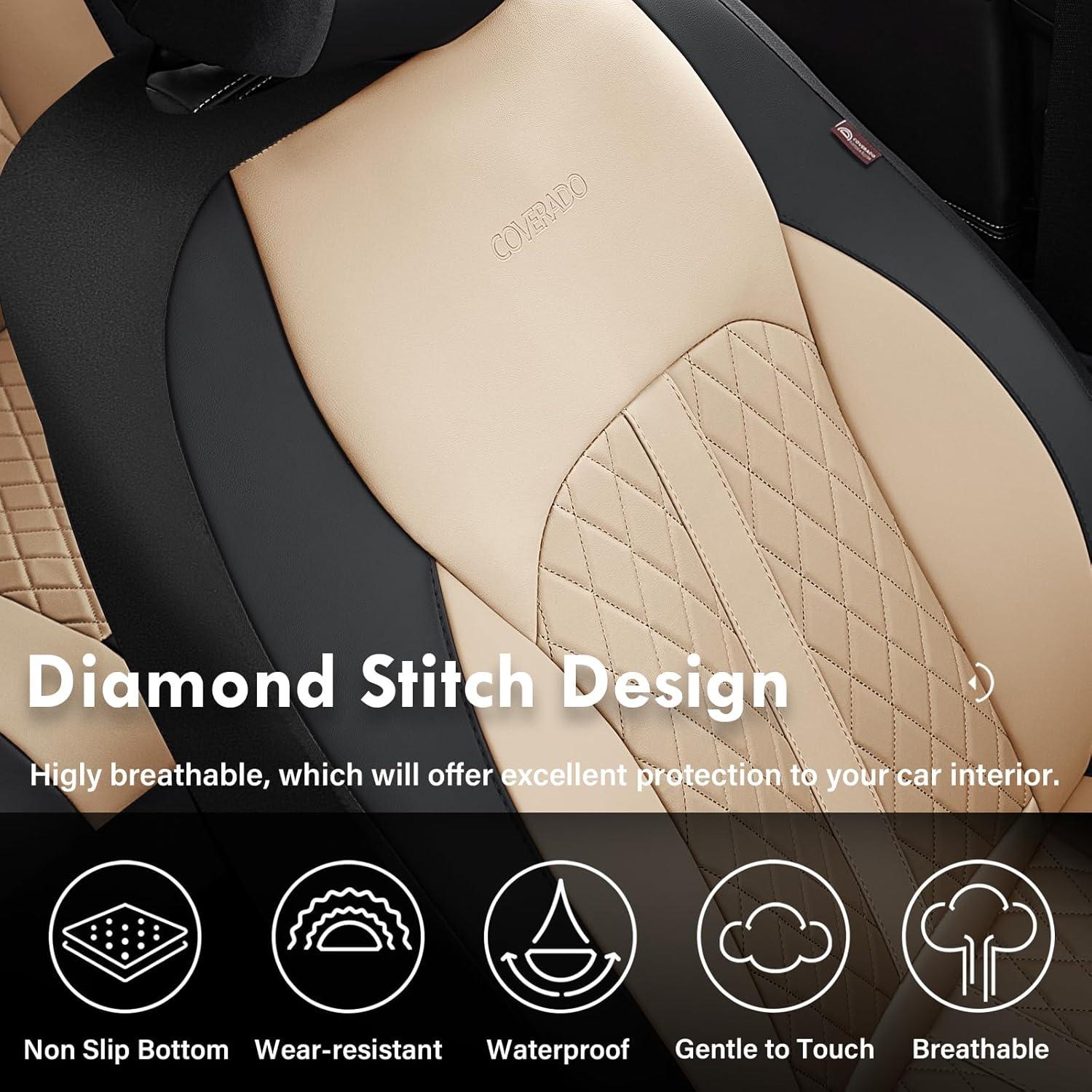 imageCoverado Leather Seat Covers Full Set Black and Beige Seat Covers for SUV Pickup Truck Sedan Automotive Vehicle Interior Waterproof and Durable All Weather ProtectorBlackBeige