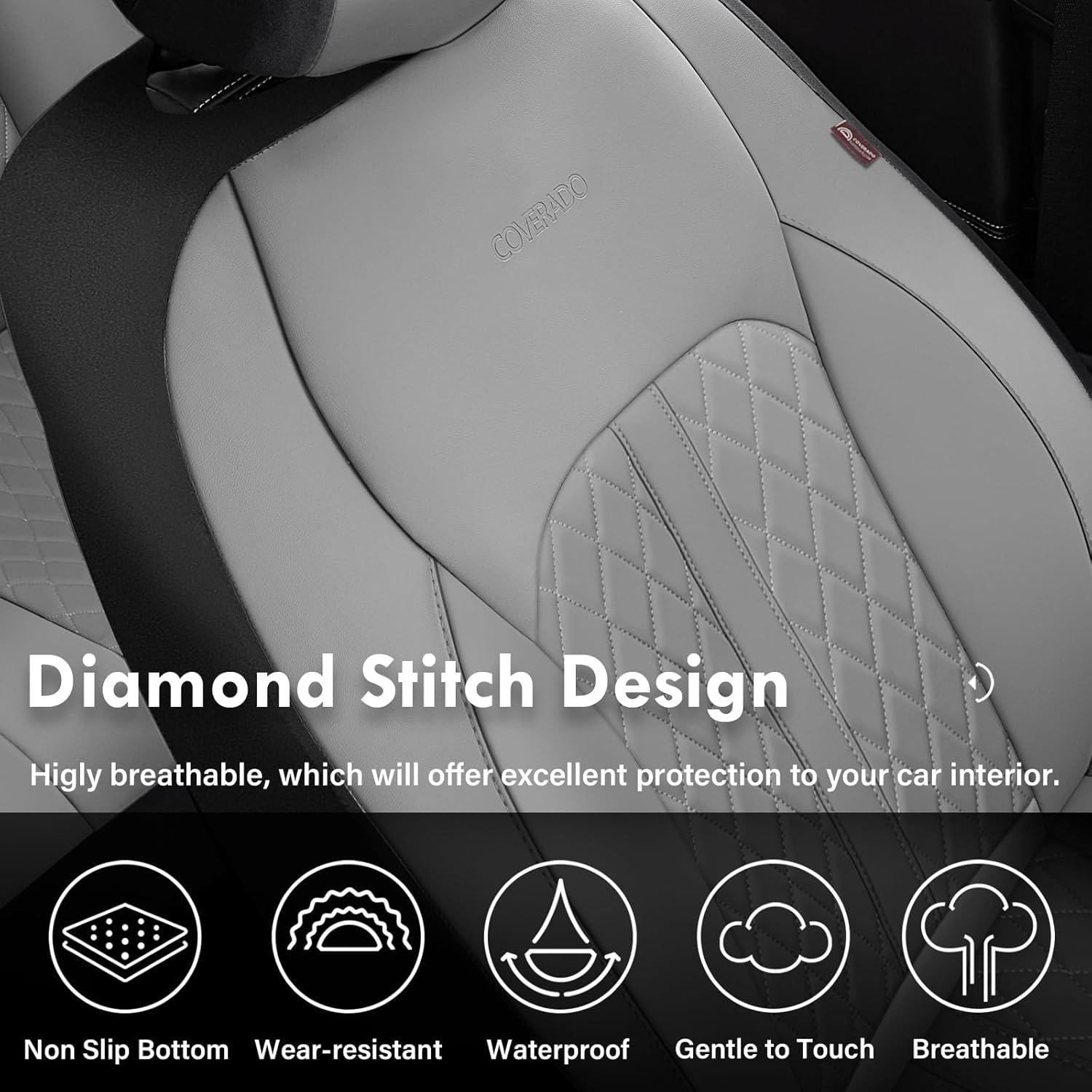 imageCoverado Leather Seat Covers Full Set Black and Beige Seat Covers for SUV Pickup Truck Sedan Automotive Vehicle Interior Waterproof and Durable All Weather ProtectorGray