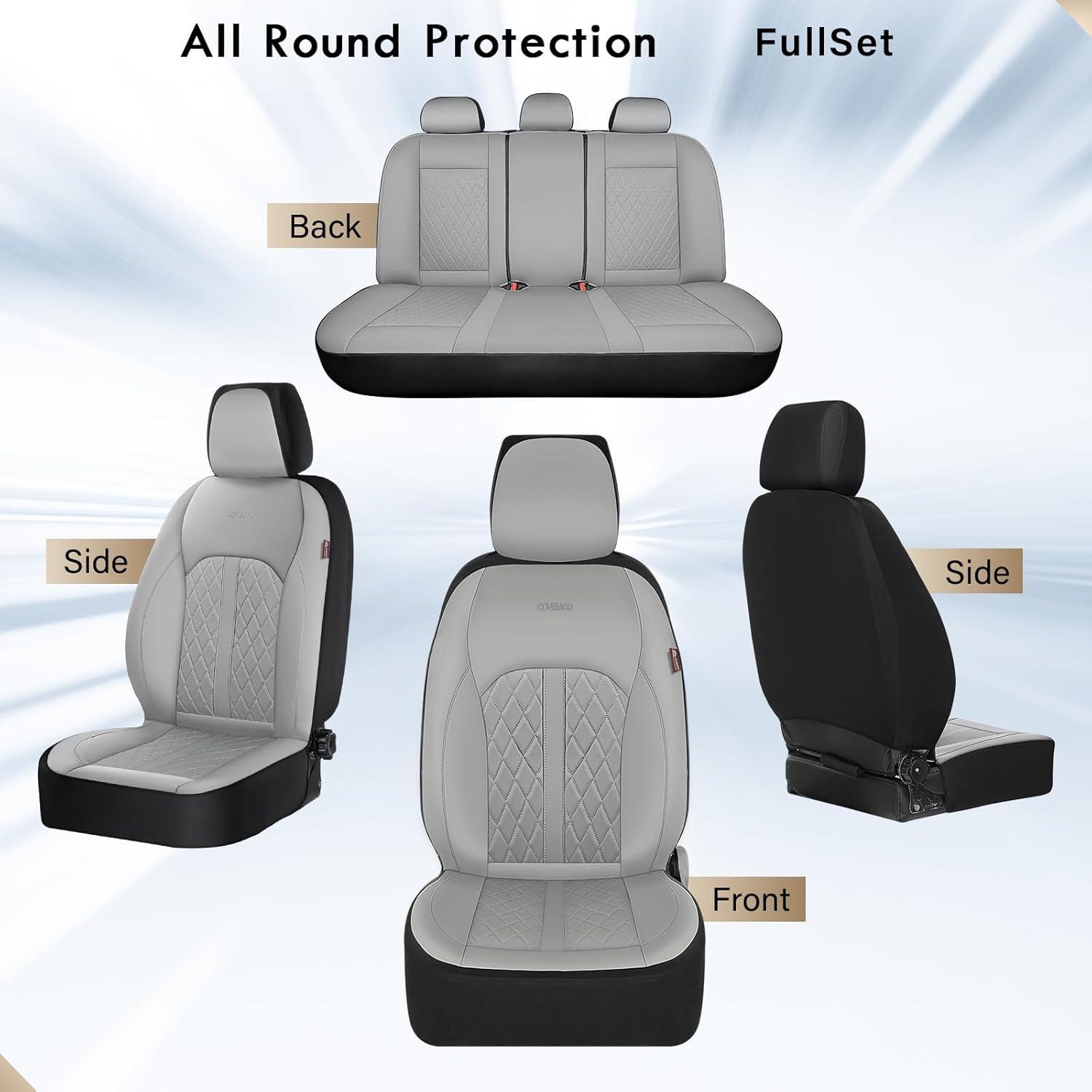 imageCoverado Leather Seat Covers Full Set Black and Beige Seat Covers for SUV Pickup Truck Sedan Automotive Vehicle Interior Waterproof and Durable All Weather ProtectorGray