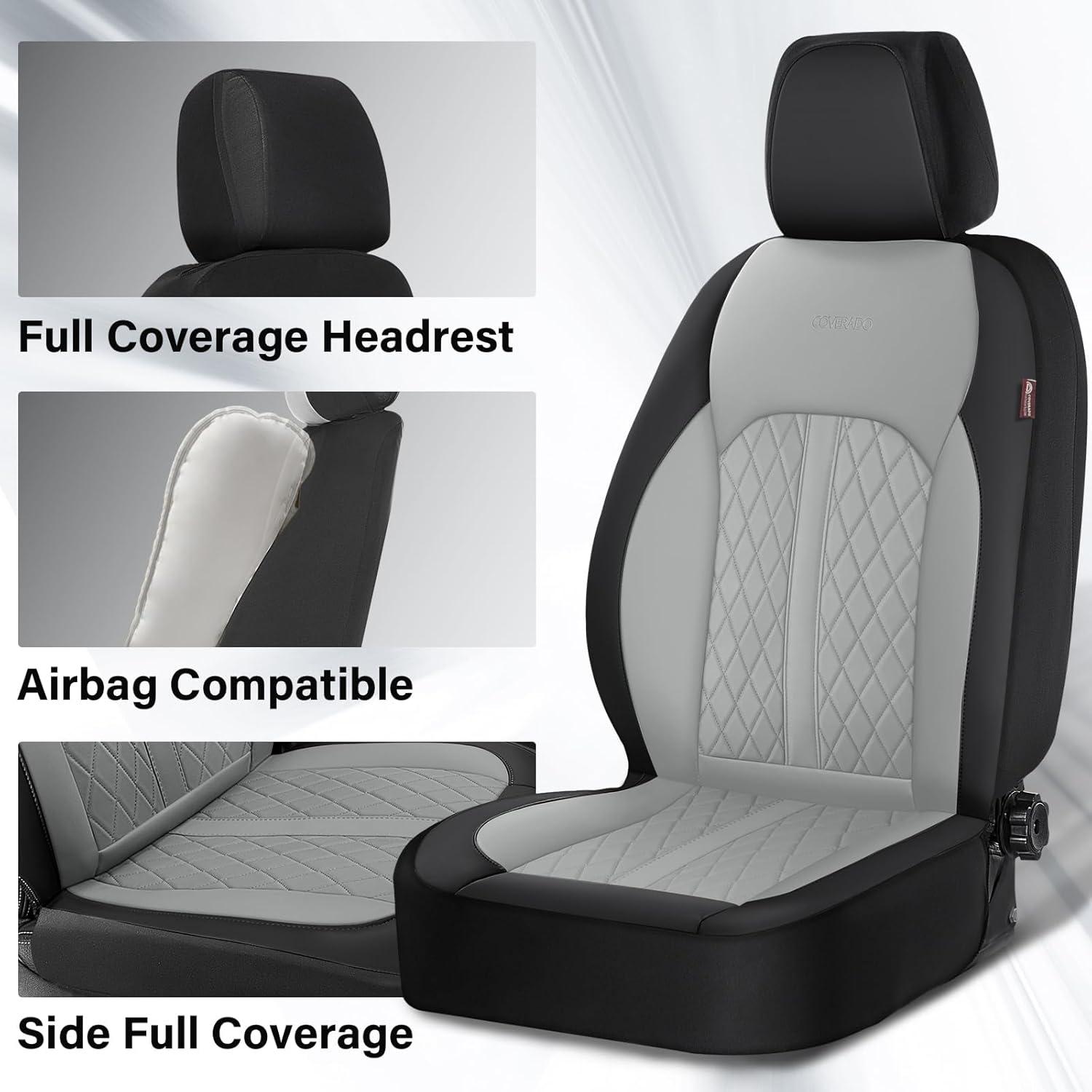 imageCoverado Leather Seat Covers Full Set Black and Beige Seat Covers for SUV Pickup Truck Sedan Automotive Vehicle Interior Waterproof and Durable All Weather ProtectorBlackGray