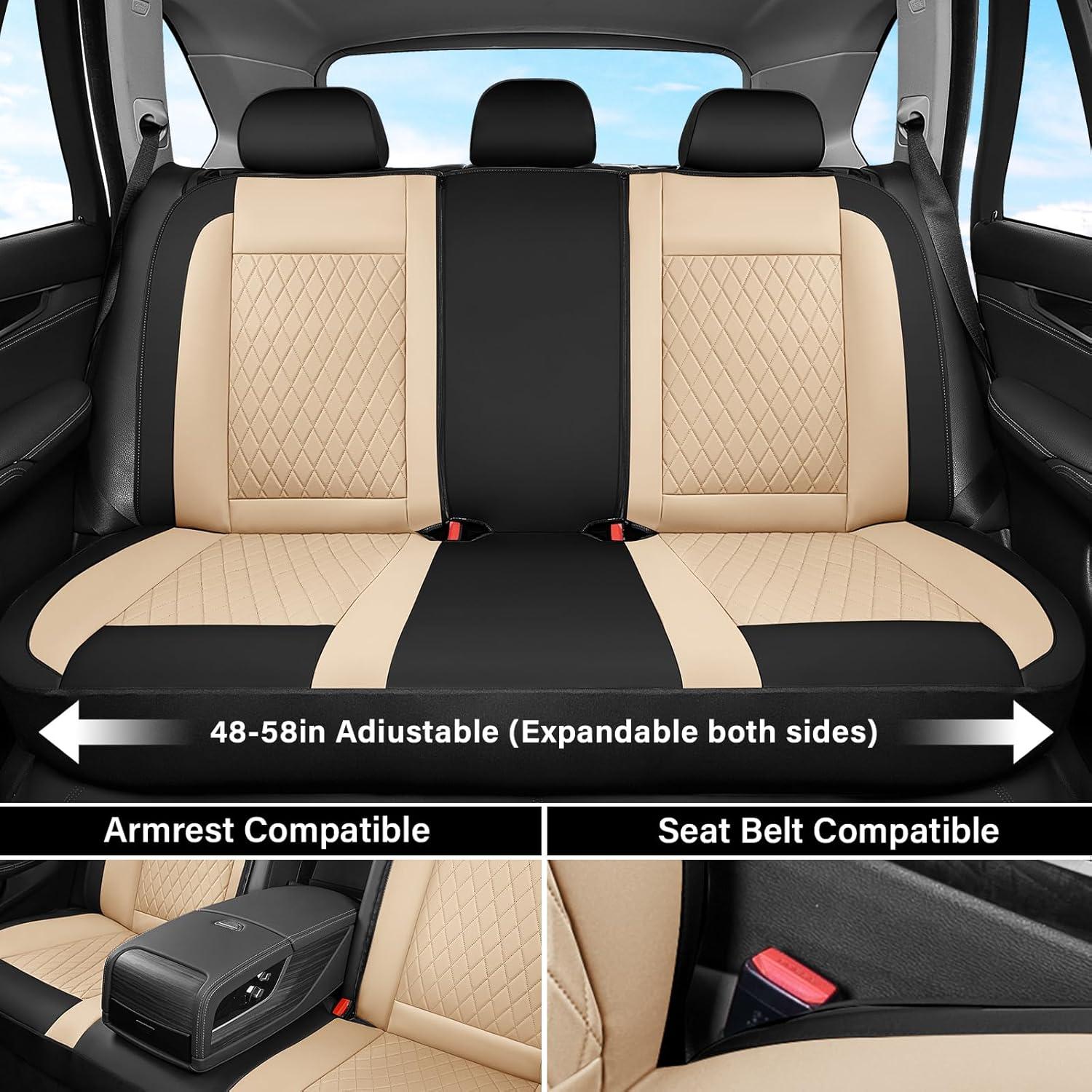imageCoverado Leather Seat Covers Full Set Black and Beige Seat Covers for SUV Pickup Truck Sedan Automotive Vehicle Interior Waterproof and Durable All Weather ProtectorBlackBeige
