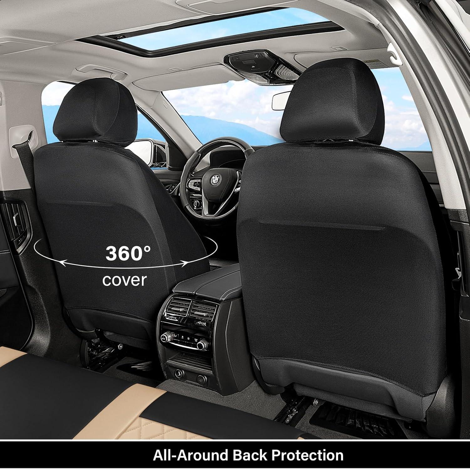 imageCoverado Leather Seat Covers Full Set Black and Beige Seat Covers for SUV Pickup Truck Sedan Automotive Vehicle Interior Waterproof and Durable All Weather ProtectorBlackBeige