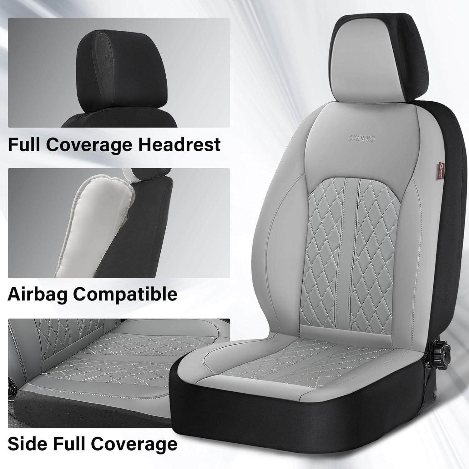 imageCoverado Leather Seat Covers Full Set Black and Beige Seat Covers for SUV Pickup Truck Sedan Automotive Vehicle Interior Waterproof and Durable All Weather ProtectorGray