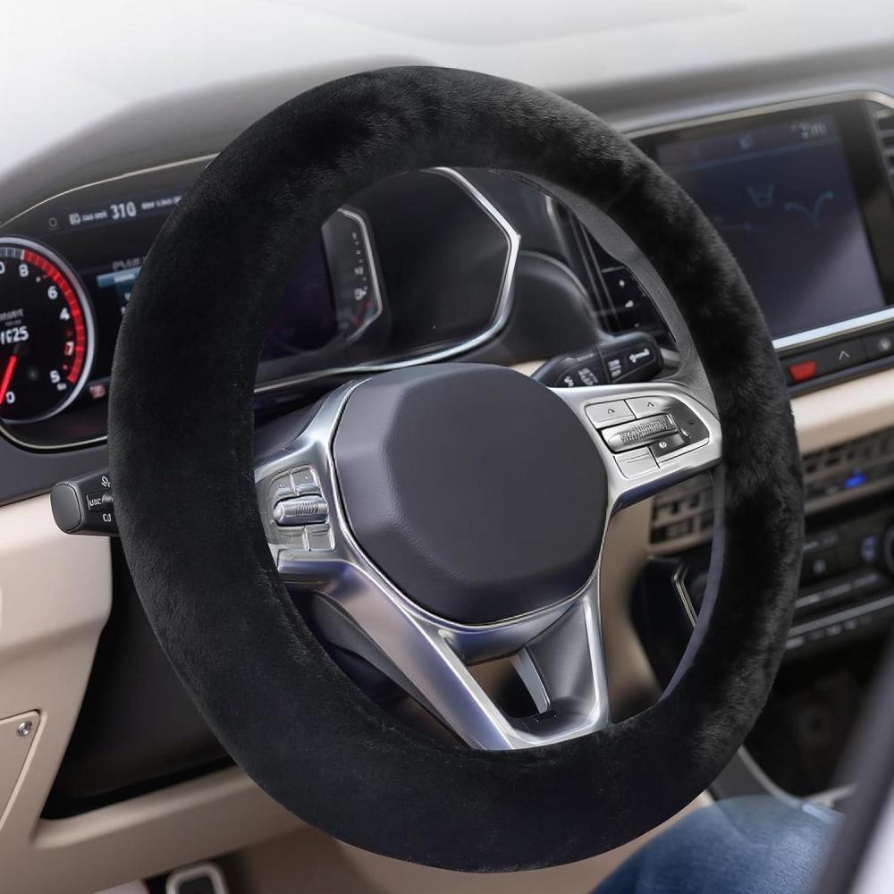 imageCoverado Car Steering Wheel Cover Nappa Leather Black ampamp Gray Steering Wheel Covers Universal 1415 inch AntiSlip Breathable Steering Wheel Protector for Women MenABlack