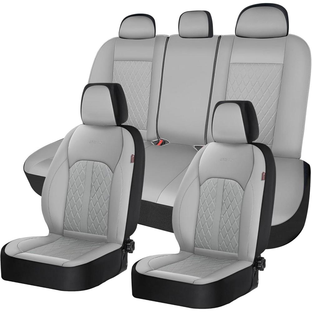 imageCoverado Leather Seat Covers Full Set Black and Beige Seat Covers for SUV Pickup Truck Sedan Automotive Vehicle Interior Waterproof and Durable All Weather ProtectorGray