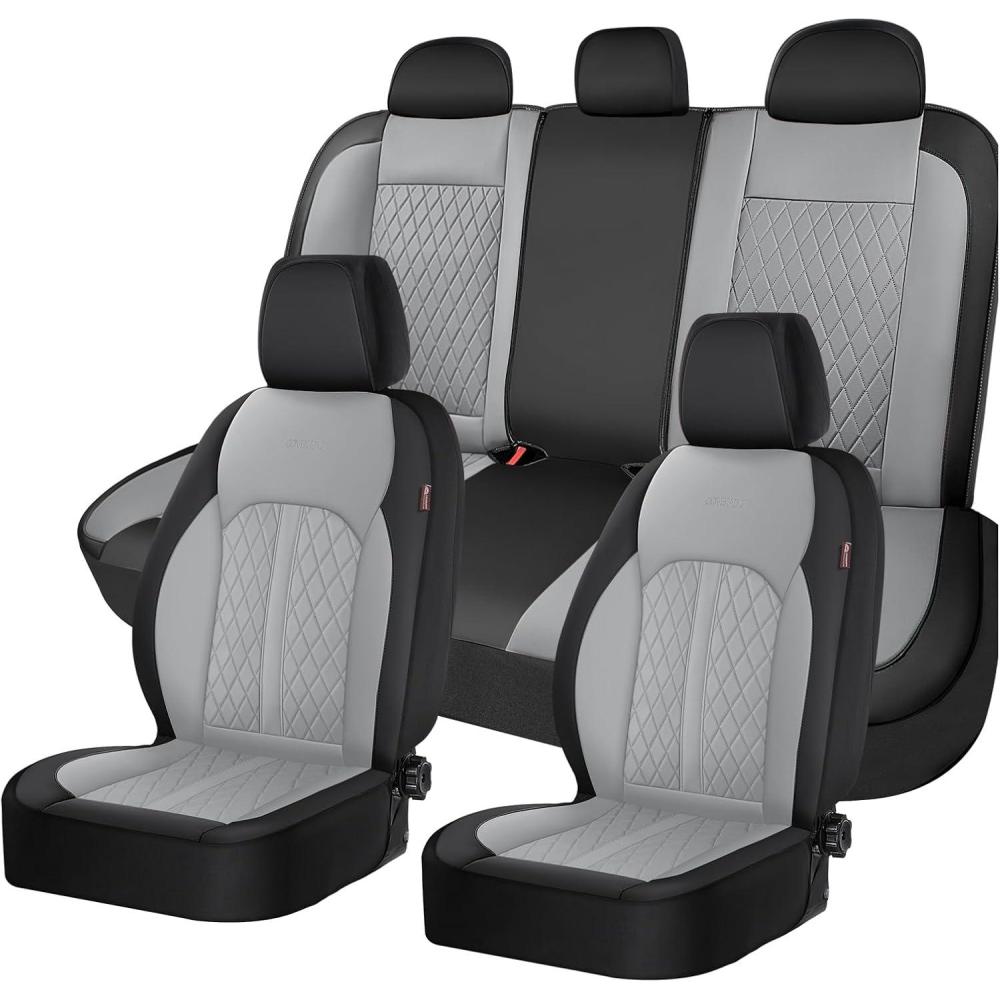 imageCoverado Leather Seat Covers Full Set Black and Beige Seat Covers for SUV Pickup Truck Sedan Automotive Vehicle Interior Waterproof and Durable All Weather ProtectorBlackGray