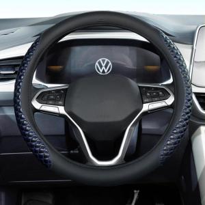 imageCoverado Car Steering Wheel Cover Nappa Leather Black ampamp Gray Steering Wheel Covers Universal 1415 inch AntiSlip Breathable Steering Wheel Protector for Women MenCBlue