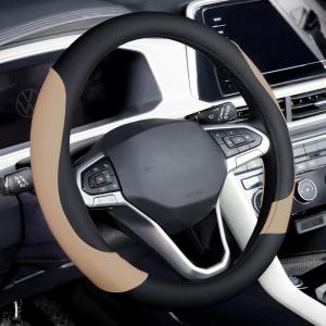 imageCoverado Car Steering Wheel Cover Nappa Leather Black ampamp Gray Steering Wheel Covers Universal 1415 inch AntiSlip Breathable Steering Wheel Protector for Women MenBBlackBrown