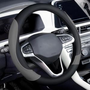 imageCoverado Car Steering Wheel Cover Nappa Leather Black ampamp Gray Steering Wheel Covers Universal 1415 inch AntiSlip Breathable Steering Wheel Protector for Women MenBBlackGray
