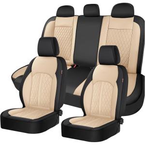 imageCoverado Leather Seat Covers Full Set Black and Beige Seat Covers for SUV Pickup Truck Sedan Automotive Vehicle Interior Waterproof and Durable All Weather ProtectorBlackBeige