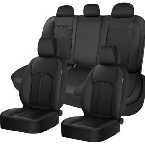 imageCoverado Leather Seat Covers Full Set Black and Beige Seat Covers for SUV Pickup Truck Sedan Automotive Vehicle Interior Waterproof and Durable All Weather ProtectorBlack