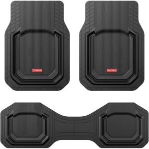 imageCoverado HeavyDuty PVC Car Floor Mats Full Set  Red Metallic Heel Pad AllWeather Protection for Front ampamp Rear NonSlip Backing EasytoClean Liners 4 PcsBlack
