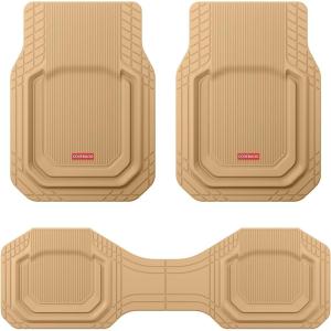 imageCoverado HeavyDuty PVC Car Floor Mats Full Set  Red Metallic Heel Pad AllWeather Protection for Front ampamp Rear NonSlip Backing EasytoClean Liners 4 PcsBeige