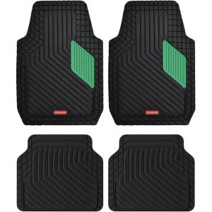 imageCoverado HeavyDuty PVC Car Floor Mats Full Set  Red Metallic Heel Pad AllWeather Protection for Front ampamp Rear NonSlip Backing EasytoClean Liners 4 PcsGreen