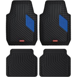 imageCoverado HeavyDuty PVC Car Floor Mats Full Set  Red Metallic Heel Pad AllWeather Protection for Front ampamp Rear NonSlip Backing EasytoClean Liners 4 PcsBlue