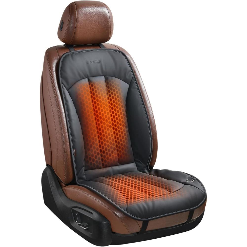 imageCoverado Winter Car Seat Cover Waterproof Faux Leather Seat Covers for Driver or Passenger Seats NonSlip Bottom Full Back Front Seat Cushion Universal Fit for Car SUV Truck Van 1PCSBlackLeather