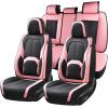 image:imageCoverado Car Seat Covers Full Set Waterproof Nappa Leather Seat Covers for Car Car Seat Protector with Lumbar Support Automotive Seat Covers Universal Fit for Most Cars SUV Trucks BlackampPinkABlackPink