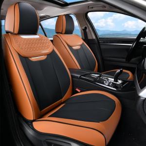 image:imageCoverado Car Seat Covers Full Set Waterproof Nappa Leather Seat Covers for Car Car Seat Protector with Lumbar Support Automotive Seat Covers Universal Fit for Most Cars SUV Trucks BlackampPinkBrownBlack