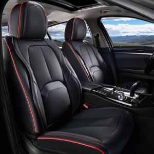 image:imageCoverado Car Seat Covers Full Set Waterproof Nappa Leather Seat Covers for Car Car Seat Protector with Lumbar Support Automotive Seat Covers Universal Fit for Most Cars SUV Trucks BlackampPinkABlackRed