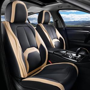image:imageCoverado Car Seat Covers Full Set Waterproof Nappa Leather Seat Covers for Car Car Seat Protector with Lumbar Support Automotive Seat Covers Universal Fit for Most Cars SUV Trucks BlackampPinkABlackBeige