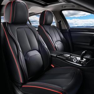image:imageCoverado Car Seat Covers Full Set Waterproof Nappa Leather Seat Covers for Car Car Seat Protector with Lumbar Support Automotive Seat Covers Universal Fit for Most Cars SUV Trucks BlackampPinkBlackRed