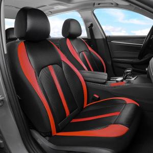 image:imageCoverado Red Car Seat Covers Full Set Waterproof Front Seats Back Seat Cover Leather Car Seat Cushion Universal Fit for Most CarsCFBlackRed