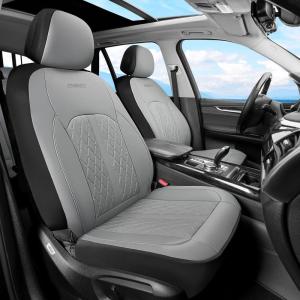 image:imageCoverado Red Car Seat Covers Full Set Waterproof Front Seats Back Seat Cover Leather Car Seat Cushion Universal Fit for Most CarsGray