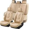 image:imageCoverado Car Seat Covers Full Set 5 Piece Car Seat Protector with Removable Headrest Nappa Leather Breathable Front Rear Seat Cushion Side All Wrapped Universal Fit Truck Most Cars PurpleLumbarBeige