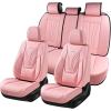 image:imageCoverado Car Seat Covers Full Set 5 Piece Car Seat Protector with Removable Headrest Nappa Leather Breathable Front Rear Seat Cushion Side All Wrapped Universal Fit Truck Most Cars PurpleLumbarPink
