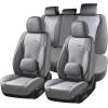image:imageCoverado Car Seat Covers Full Set Nappa Leather Seat Covers for Cars Car Seat Protector Car Seat Cushion Front and Back Seat Protectors Cushions Universal Fit for Most Cars VehiclesGrayampPinkGrayPillow