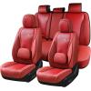 image:imageCoverado Car Seat Covers Full Set Nappa Leather Seat Covers for Cars Car Seat Protector Car Seat Cushion Front and Back Seat Protectors Cushions Universal Fit for Most Cars VehiclesGrayampPinkRedPillow