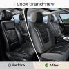 image:imageCoverado Car Seat Covers Full Set Nappa Leather Seat Covers for Cars Car Seat Protector Car Seat Cushion Front and Back Seat Protectors Cushions Universal Fit for Most Cars VehiclesGrayampPinkGrayBlack