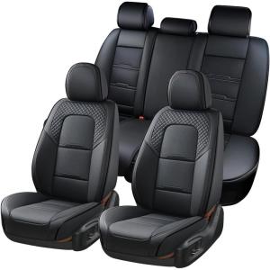 image:imageCoverado Car Seat Covers Full Set 5 Piece Car Seat Protector with Removable Headrest Nappa Leather Breathable Front Rear Seat Cushion Side All Wrapped Universal Fit Truck Most Cars PurpleNappaBlack