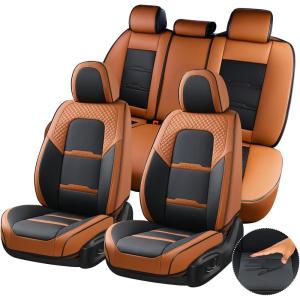 image:imageCoverado Car Seat Covers Full Set 5 Piece Car Seat Protector with Removable Headrest Nappa Leather Breathable Front Rear Seat Cushion Side All Wrapped Universal Fit Truck Most Cars PurpleNappaBlackBrown