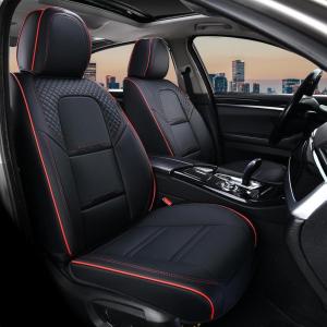 image:imageCoverado Car Seat Covers Full Set 5 Piece Car Seat Protector with Removable Headrest Nappa Leather Breathable Front Rear Seat Cushion Side All Wrapped Universal Fit Truck Most Cars PurpleNappaBlackRed