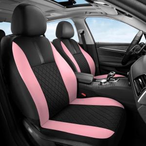 image:imageCoverado Car Seat Covers Full Set Automotive Leather Seat Covers for CarUniversal Fit Front Back Seat Cover NonSlip Waterproof Breathable Car Seat ProtectorBlackPink