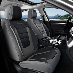 image:imageCoverado Car Seat Covers Full Set Nappa Leather Seat Covers for Cars Car Seat Protector Car Seat Cushion Front and Back Seat Protectors Cushions Universal Fit for Most Cars VehiclesGrayampPinkGrayBlack