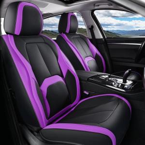 image:imageCoverado Car Seat Covers Full Set Waterproof Nappa Leather Seat Covers for Car Car Seat Protector with Lumbar Support Automotive Seat Covers Universal Fit for Most Cars SUV Trucks BlackampPurpleABlackPurple