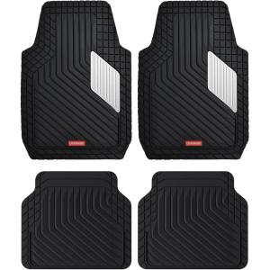 image:imageCoverado HeavyDuty PVC Car Floor Mats Full Set  Black Metallic Heel Pad AllWeather Protection for Front amp Rear NonSlip Backing EasytoClean Liners 4 PcsSilver