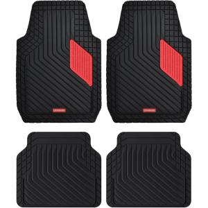 image:imageCoverado HeavyDuty PVC Car Floor Mats Full Set  Black Metallic Heel Pad AllWeather Protection for Front amp Rear NonSlip Backing EasytoClean Liners 4 PcsRed