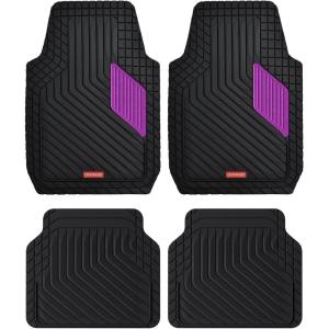 image:imageCoverado HeavyDuty PVC Car Floor Mats Full Set  Black Metallic Heel Pad AllWeather Protection for Front amp Rear NonSlip Backing EasytoClean Liners 4 PcsPurple