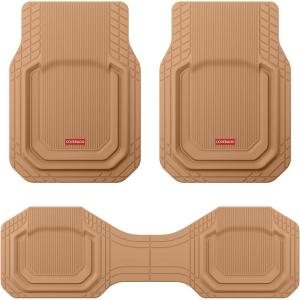 image:imageCoverado HeavyDuty PVC Car Floor Mats Full Set  Black Metallic Heel Pad AllWeather Protection for Front amp Rear NonSlip Backing EasytoClean Liners 4 PcsBeige