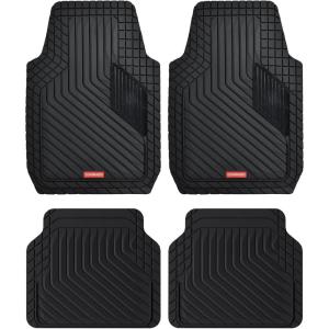 image:imageCoverado HeavyDuty PVC Car Floor Mats Full Set  Black Metallic Heel Pad AllWeather Protection for Front amp Rear NonSlip Backing EasytoClean Liners 4 Pcs4Black
